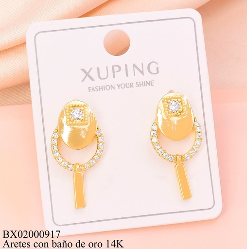 [BX02000917] ARETES BAÑO DE ORO 14K.RAQUETAS CUADRO-ZIRCONIAS (XAG)