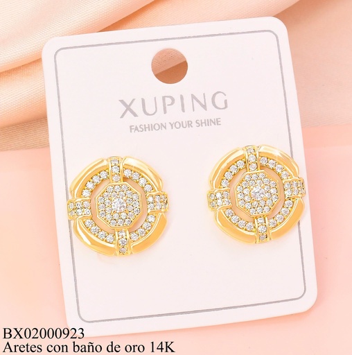 [BX02000923] ARETES BAÑO DE ORO 14K.RD.ZIRCONIA EN CRUZ (XAG)