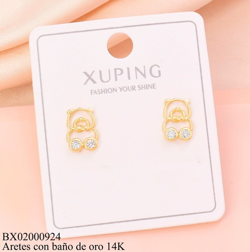 [BX02000924] ARETES BAÑO DE ORO 14K.CROQUI OSITOS C/ZIRC.(XAG)