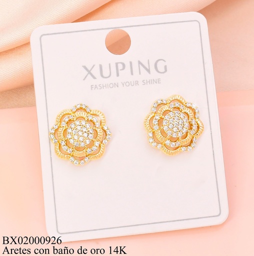 [BX02000926] ARETES BAÑO DE ORO 14K.FLOR CALADA ZIRCONIAS (XAG)