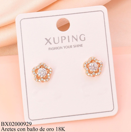 [BX02000929] ARETES BAÑO DE ORO 18K.CROQUI FLOR ZIRCONIAS (XL230926)