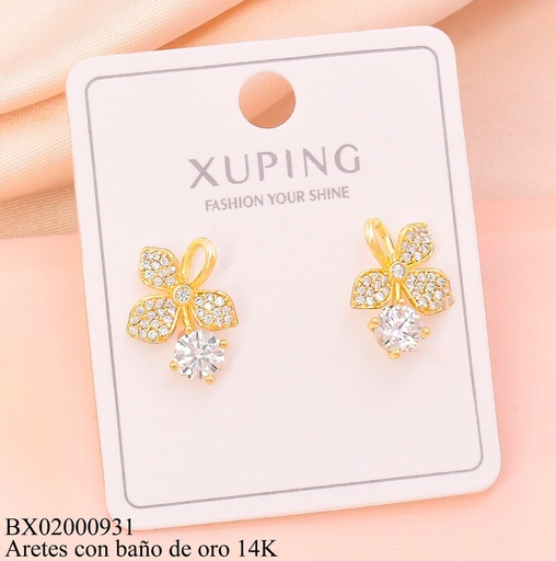 [BX02000931] ARETES BAÑO DE ORO 14K.MARIPOSA ZIRC.RD (XL230926)
