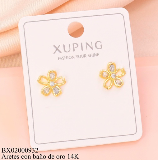 [BX02000932] ARETES BAÑO DE ORO 14K.FLOR 5 PET.CALADOS (XP)