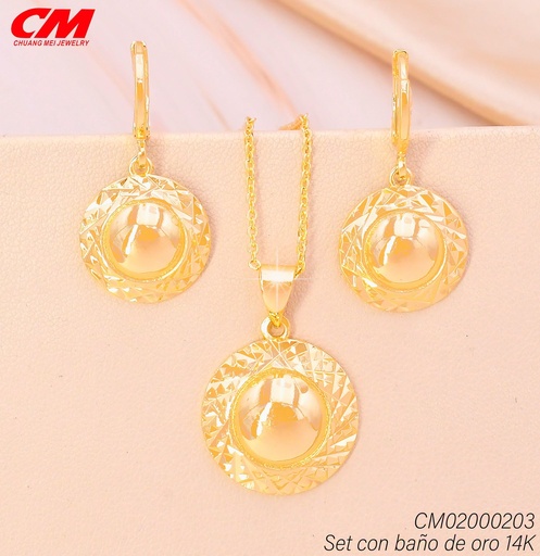 [CM02000203] SET BAÑO DE ORO 14K. CIRC. BORDES GRAB. TRIANGULAR AT-01130001 (27A)
