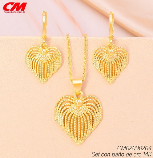 [CM02000204] SET BAÑO DE ORO 14K. CORAZON CALADO AT-01260001 (27A)