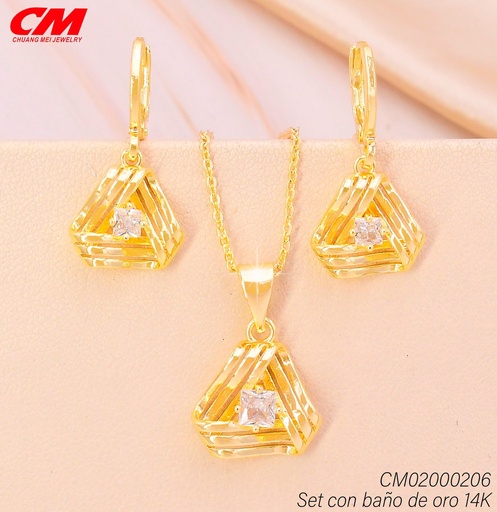 [CM02000206] SET BAÑO DE ORO 14K. TRIANGULO IRREG./ZIRC. RD GT-09010005