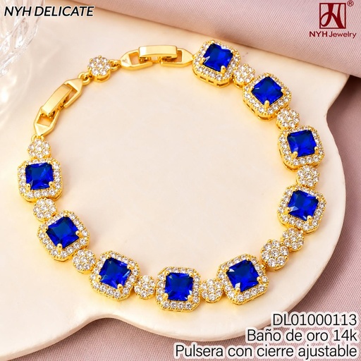[DL01000113] PULSERA BAÑO DE ORO 14K.CD.ZIRC.AZUL C/BORDE ZIRC. GXLW13A (OC.)