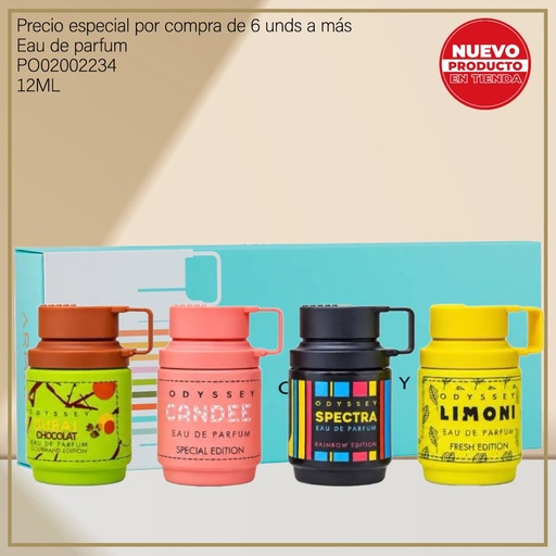 [PO02002234] ESTUCHE PERFUME ORIGINAL ARMAF ODYSSEY DISCOVER MINI SET CANDEE+SPECTRA+LIMONI+DUBAI 12ML/0.41 * 4PCS