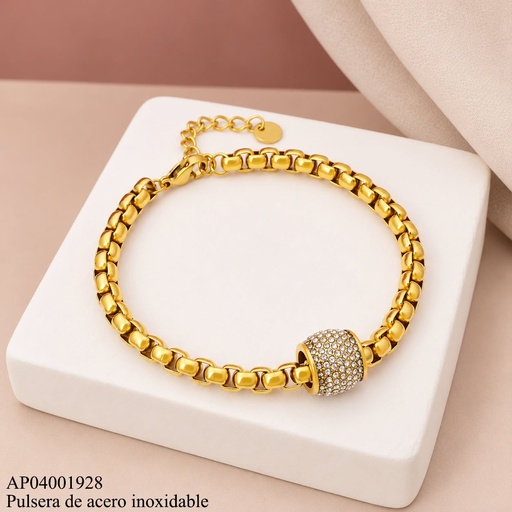 [AP04001928] PULSERA ESLAB. VENECIANO / CILINDRO ZIRC. WH000282 (10C).