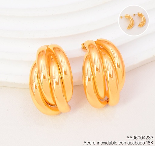 [AA06004233] ARETES HOJA (C) ENTRE ACERO INOX. ACABADO 18K (2V26)