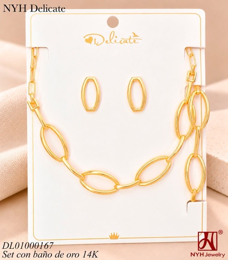 [DL01000167] SET BAÑO DE ORO 14K. OVALOS C/PULSERA MLJX67A MR (OC.)