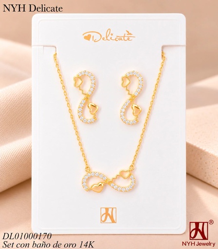 [DL01000170] SET BAÑO DE ORO 14K.INFINITO C/CORAZONES ZIRC.CX87A (OC.)