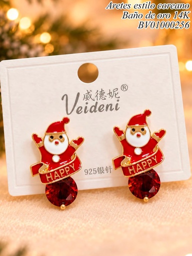 [BV01000256] ARETES BAÑO DE ORO 14K SANTA"HAPPY" EH-3189 (VEI080926)(NAV)(2VEI211026)
