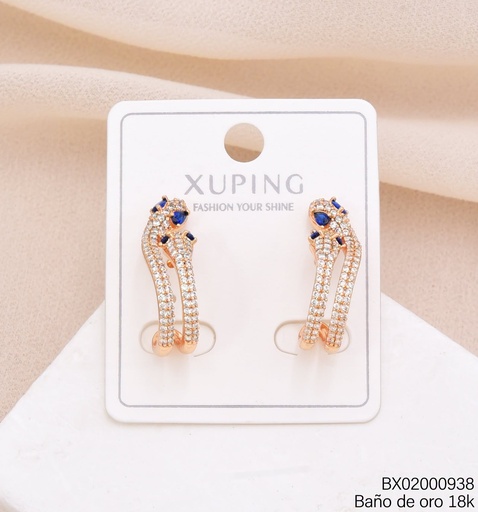[BX02000938] ARETES BAÑO DE ORO 18K.2 SERPIENTES ZIRCONIAS (XAG)