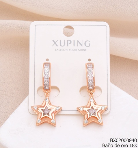 [BX02000940] ARETES HUGGIES BAÑO DE ORO 18K.ESTRELLA ZIRC.(XAG)