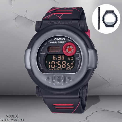 [G-B001MVA-1DR] RELOJ CASIO G-SHOCK DIGITAL CAB. G-B001MVA-1DR (3519) RESINA NEGRA C/ROJO.