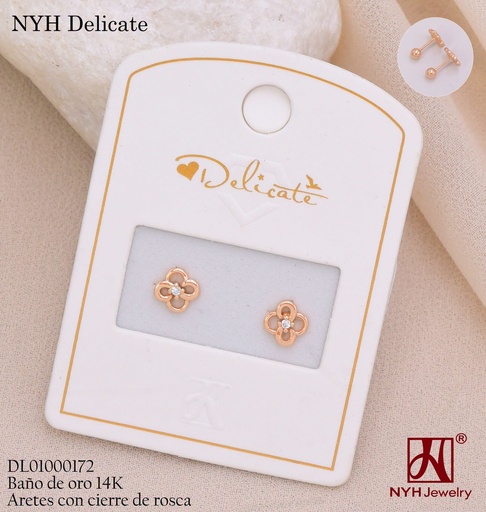 [DL01000172] ARETES ROSCAS BAÑO DE ORO 14K.CROQUI FLOR WD4162A (DEL211026)