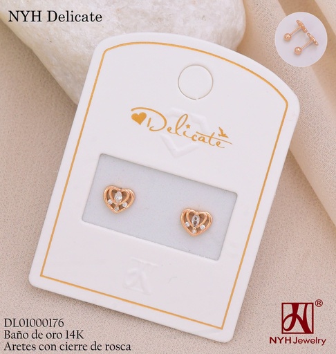 [DL01000176] ARETES ROSCAS BAÑO DE ORO 14K.CROQUI CORAZON WD3725B (DEL211026)