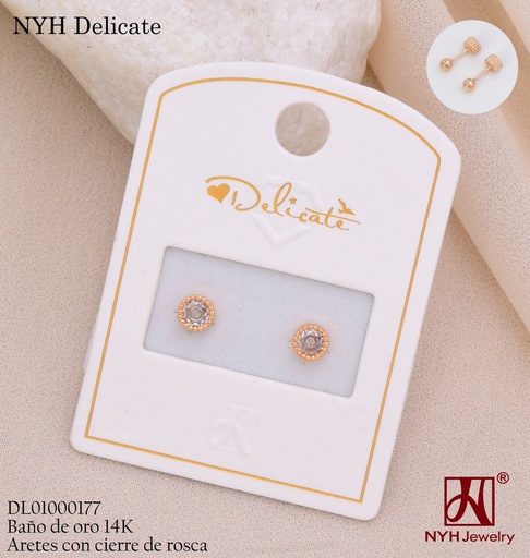 [DL01000177] ARETES ROSCAS BAÑO DE ORO 14K.ZIRC.RD WD3694B (DEL211026)