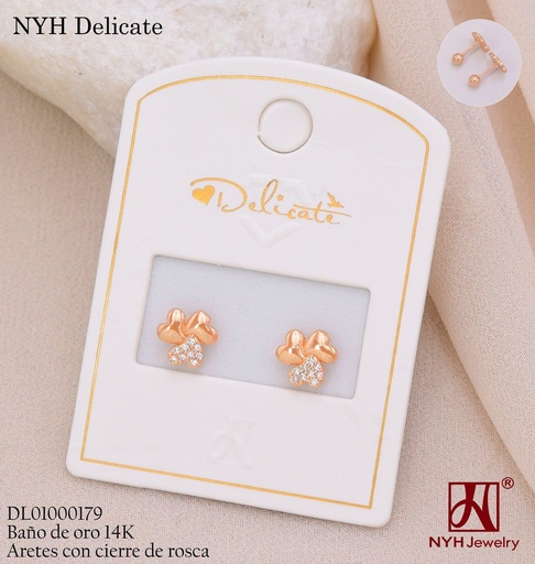 [DL01000179] ARETES ROSCAS BAÑO DE ORO 14K.TRIO CORAZONES WD5603C (DEL211026)