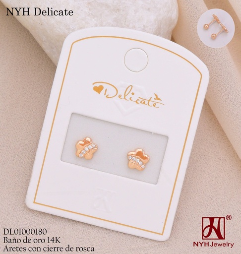 [DL01000180] ARETES ROSCAS BAÑO DE ORO 14K.FLOR LINEA ZIRC. WD3730B (DEL211026)