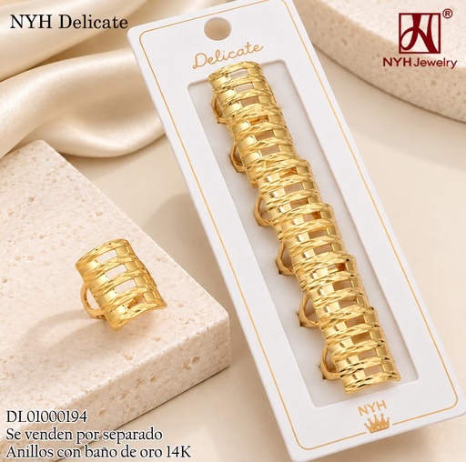 [DL01000194] ANILLO BAÑO DE ORO 14K.  CUADRO CALADO/GRAB TRIANGULAR XJHH80 (DEL211026)