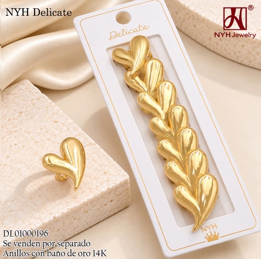 [DL01000196] ANILLO BAÑO DE ORO 14K. CORAZON ALARGADO GSH869A (DEL211026)