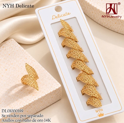 [DL01000199] ANILLO BAÑO DE ORO 14K.  HOJA CALADA ZYT05A (DEL211026)
