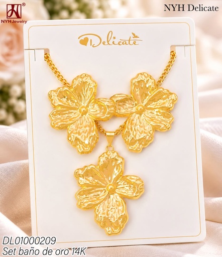 [DL01000209] SET BAÑO DE ORO 14K. FLOR TEXTURA RUGOSA YF375A (DEL211026)