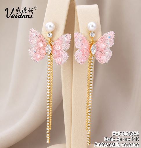 [BV01000352] ARETES BAÑO DE ORO 14K.PERLA/MARIPOSA/COLGANTES EH-4647 (2VEI211026)