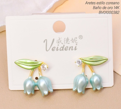 [BV01000382] ARETES BAÑO DE ORO 14K.TULIPAN CELESTE ESMALTADO EH-4631 (2VEI211026)