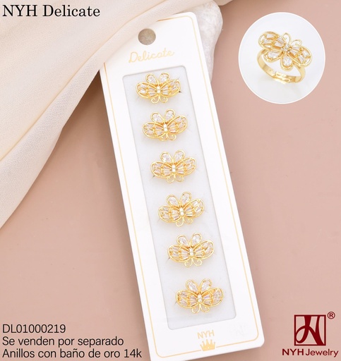 [DL01000219] ANILLO BAÑO DE ORO 14K.  MARIPOSA ZIRC. LHH383A (DEL211026)