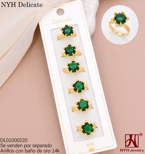[DL01000220] ANILLO BAÑO DE ORO 14K.  FLOR ZIRC VERDE ZJY703B (DEL211026)