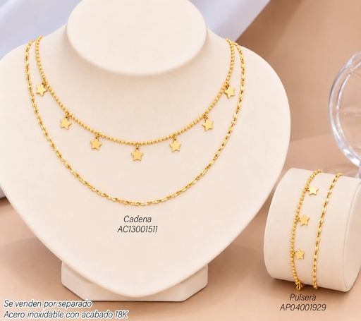 [AC13001511] CADENA ACERO INOX. ACABADO 18K. DOBLE/ESTRELLA (172) VE26