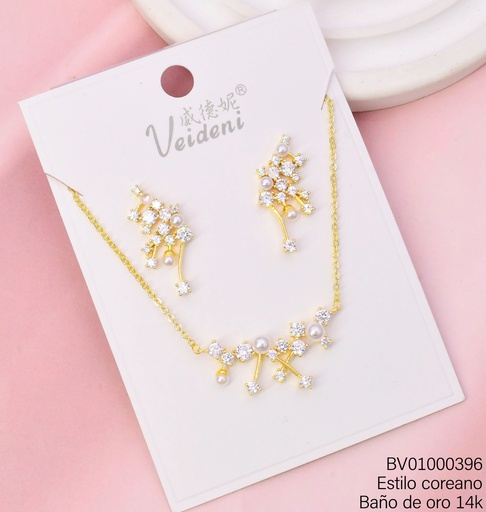 [BV01000396] SET BAÑO DE ORO 14K. PERLITAS-ROMBOS ZIRC. WTZ-253 (2VEI211026)