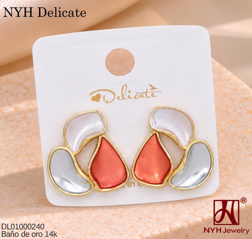 [DL01000240] ARETES BAÑO DE ORO 14K. 3 GOTAS ESMALTADAS IRREG. GSH1530A (DEL211026)