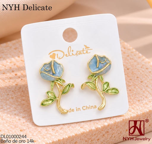 [DL01000244] ARETES BAÑO DE ORO 14K.  ROSA CELESTE ESMALTADA WD5298B (DEL211026)