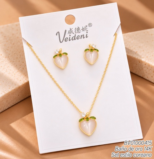 [BV01000415] SET BAÑO DE ORO 14K.FRESA ZIRC.BEIGE WTZ-518 (VEI211026)
