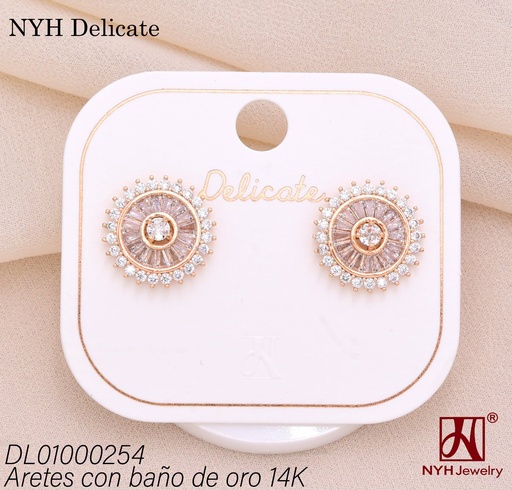 [DL01000254] ARETES BAÑO DE ORO 14K. RD. ZIRC. RECT. (DEL212026)