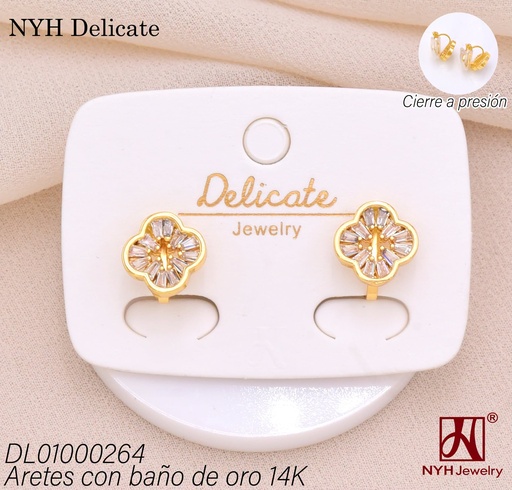 [DL01000264] ARETES BAÑO DE ORO 14K. VAN CLEFF ZIRC. RECT (DEL212026)