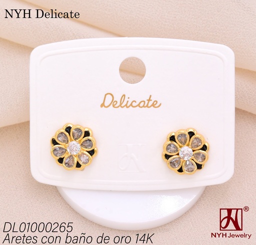 [DL01000265] ARETES BAÑO DE ORO 14K. FLOR  ZIRC. 2D (DEL212026)