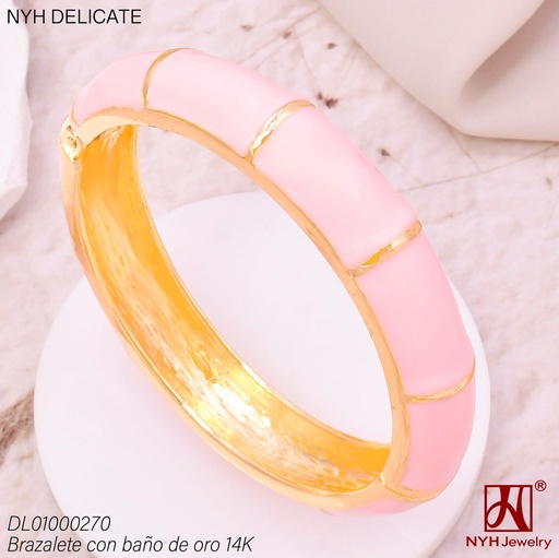 [DL01000270] BRAZALETE BAÑO DE ORO 14K. ESMALTADO ROSADO (DEL211026)