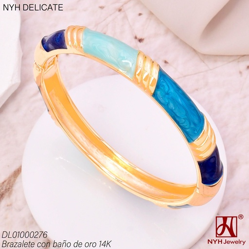 [DL01000276] BRAZALETE BAÑO DE ORO 14K. ESMALTADO CELESTE/AZUL (DEL211026)