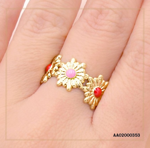 [AA02000353] ANILLO AJUSTABLE DE SOLES CENTROS ROSAS-ROJOS