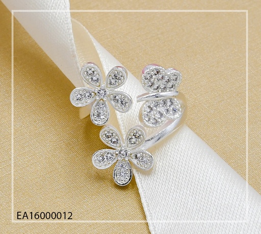 [EA16000012-6] ANILLO FLOR CON MARIPOSA ZIRCONIA BLANCA ENCHAPADO ORO