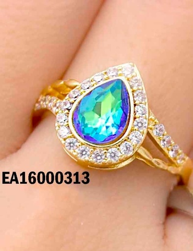 [EA16000313] ANILLO GOTA AZUL BORDES DE ZIRCONIAS