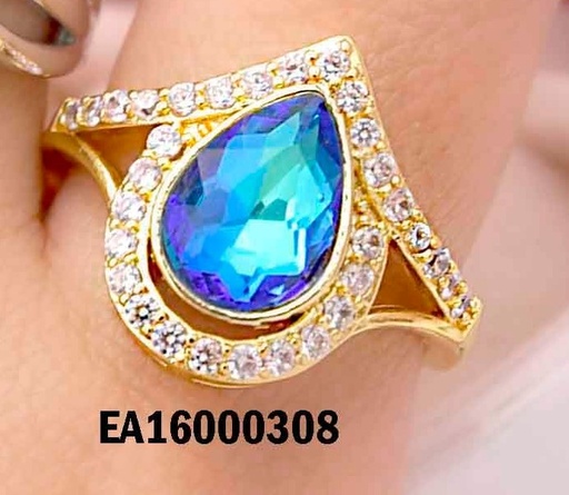 [EA16000308] ANILLO GOTA AZUL BORDES DE ZIRCONIAS