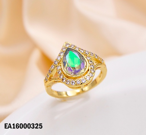 [EA16000325] ANILLO GOTA TORNASOL VERDE/MOR BORDES ZIRCONIAS