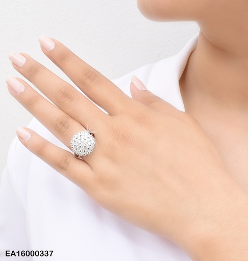 [EA16000337] ANILLO PLATEADO REDONDO DE ZIRCONIAS