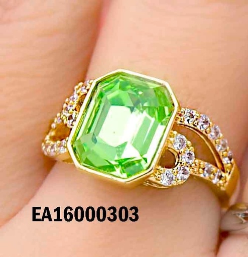 [EA16000303] ANILLO ZIRCONIA RECTANGULAR VERDE ZIRC LATERALES